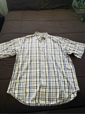 Ralph Lauren Double RL Short-Sleeve Plaid Button-Down in White, Blue & Green